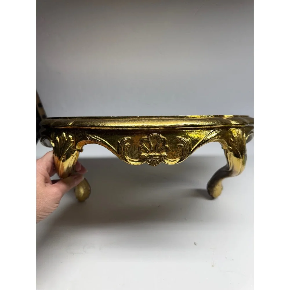 Vintage Gold Ornate Wall Mirror and Matching Console Shelf Set Hollywood Regency